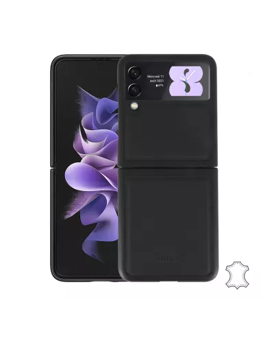 Samsung Galaxy Z Flip 3 (5G) - Etui Flip Cuir Véritable - Noir | Ibroz