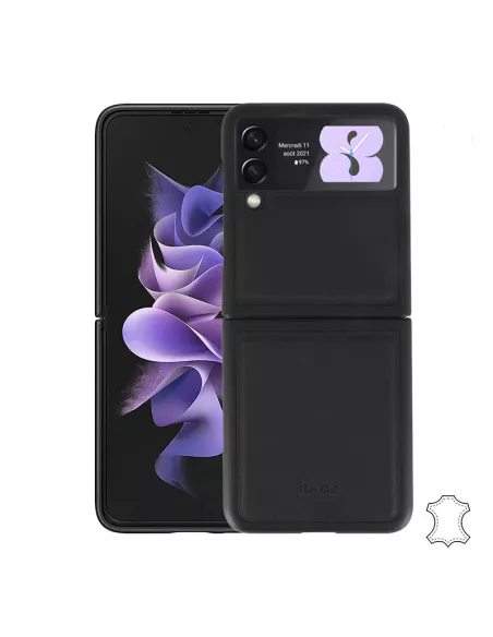Samsung Galaxy Z Flip 3 (5G) - Etui Flip Cuir Véritable - Noir | Ibroz