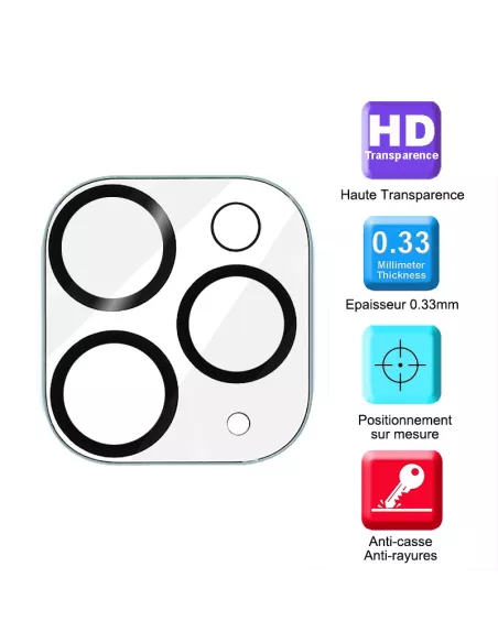 Lot de 2 Protections objectif caméra pour iPhone 11 Pro en verre tr...