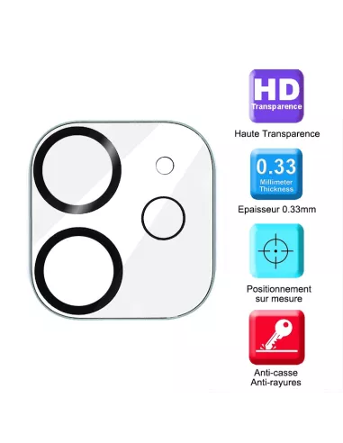 Lot de 2 Protections objectif caméra pour iPhone 11 en verre trempé...