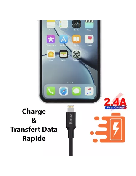 Câble iPhone, iPad, AirPod - Lightning vers USB type A - Charge et ...