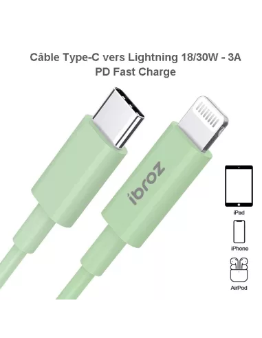 iPhone, iPad, AirPod cable - Lightning to USB-C (30W-3A) - Fast C...