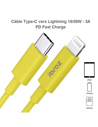 iPhone, iPad, AirPod cable - Lightning to USB-C (30W-3A) - Fast C...