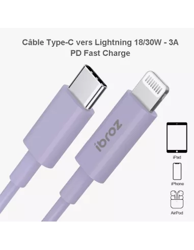 iPhone, iPad, AirPod cable - Lightning to USB-C (30W-3A) - Fast C...