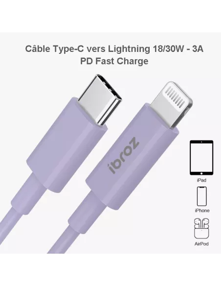 iPhone, iPad, AirPod cable - Lightning to USB-C (30W-3A) - Fast C...