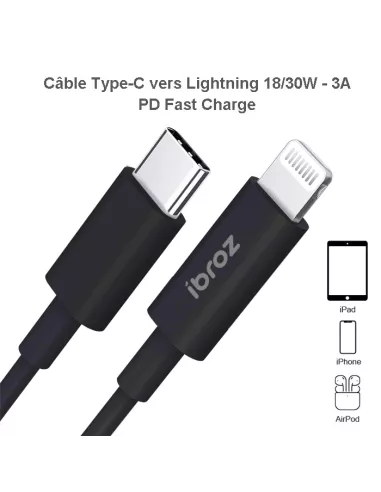 iPhone, iPad, AirPod cable - Lightning to USB-C (30W-3A) - Fast C...
