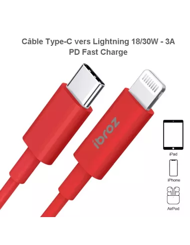 iPhone, iPad, AirPod cable - Lightning to USB-C (30W-3A) - Fast C...