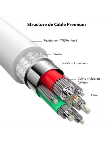Câble iPhone, iPad, AirPod - Lightning vers USB-C (30W-3A) - Fast C...