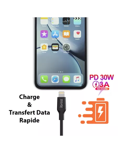 Câble iPhone, iPad, AirPod - Lightning vers USB-C (30W-3A) - Fast C...