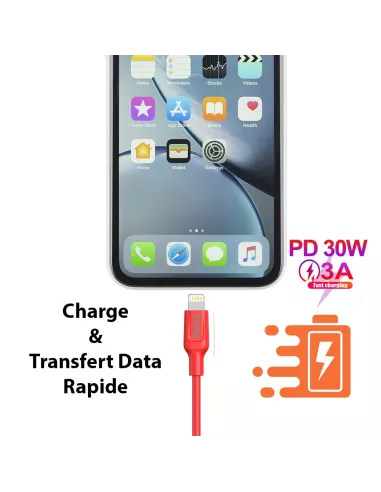 iPhone, iPad, AirPod cable - Lightning to USB-C (30W-3A) - Fast C...