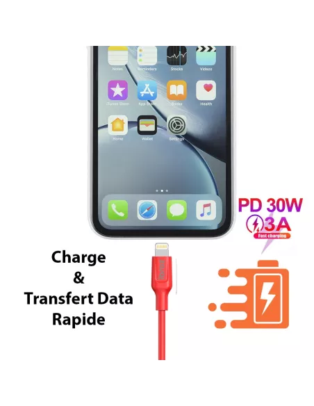 iPhone, iPad, AirPod cable - Lightning to USB-C (30W-3A) - Fast C...