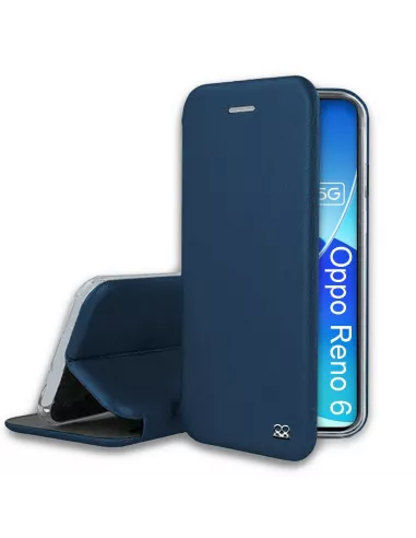 Oppo Reno 6 Folio Clam Leather Case + 9H Tempered Glass - Blue | Ibroz