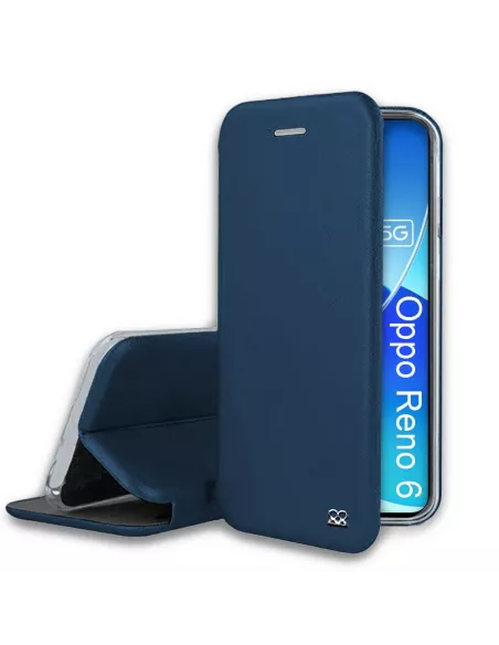 Oppo Reno 6 Etui Cuir Folio Clam + Verre Trempé 9H - Bleu | Ibroz