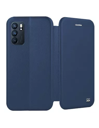 Oppo Reno 6 Etui Cuir Folio Clam + Verre Trempé 9H - Bleu | Ibroz