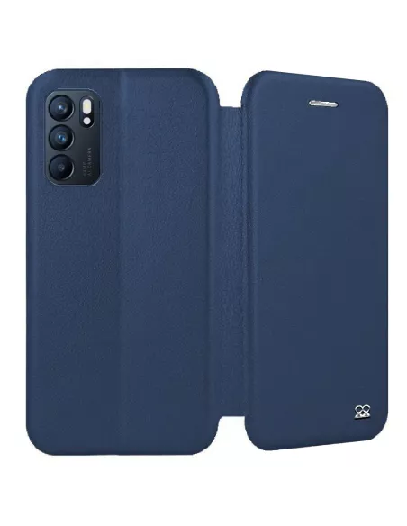 Oppo Reno 6 Etui Cuir Folio Clam + Verre Trempé 9H - Bleu | Ibroz