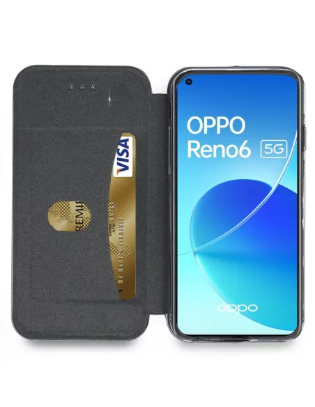 Oppo Reno 6 Etui Cuir Folio Clam + Verre Trempé 9H - Noir | Ibroz