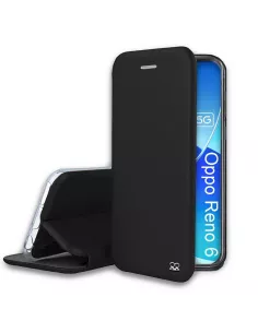 Oppo Reno 6 Folio Clam Leather Case + 9H Tempered Glass - Black | Ibroz
