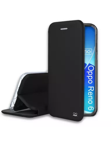 Oppo Reno 6 Folio Clam Leather Case + 9H Tempered Glass - Black | Ibroz