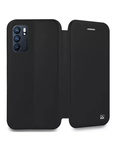 Oppo Reno 6 Etui Cuir Folio Clam + Verre Trempé 9H - Noir | Ibroz