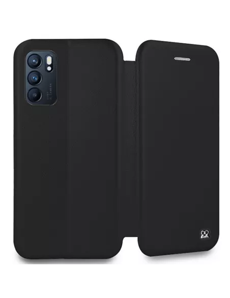 Oppo Reno 6 Etui Cuir Folio Clam + Verre Trempé 9H - Noir | Ibroz