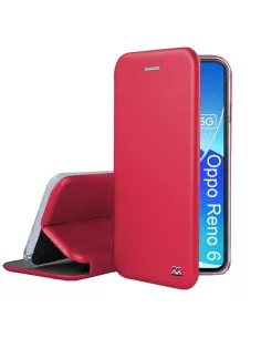 Oppo Reno 6 Folio Clam Leather Case + 9H Tempered Glass - Red | Ibroz