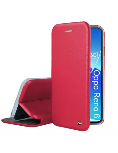 Oppo Reno 6 Folio Clam Leather Case + 9H Tempered Glass - Red | Ibroz
