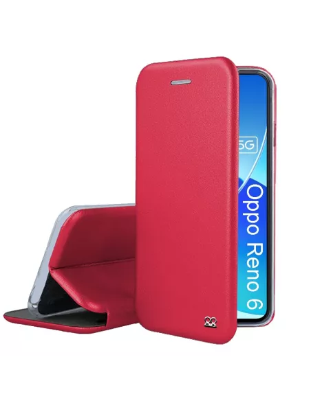 Oppo Reno 6 Folio Clam Leather Case + 9H Tempered Glass - Red | Ibroz
