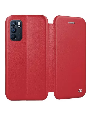 Oppo Reno 6 Folio Clam Leather Case + 9H Tempered Glass - Red | Ibroz