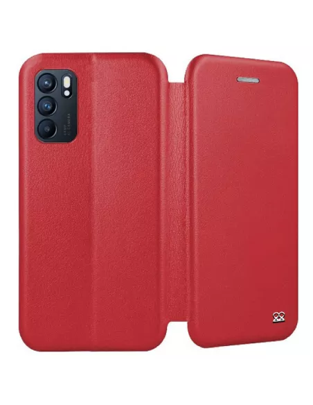 Oppo Reno 6 Folio Clam Leather Case + 9H Tempered Glass - Red | Ibroz