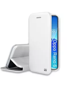 Oppo Reno 6 Folio Clam Leather Case + 9H Tempered Glass - White | Ibroz