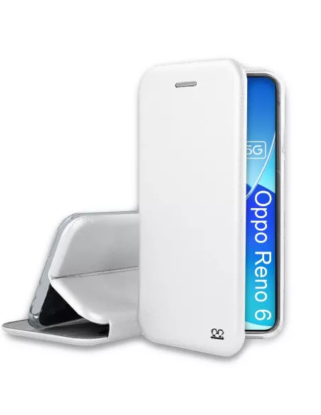 Oppo Reno 6 Folio Clam Leather Case + 9H Tempered Glass - White | Ibroz