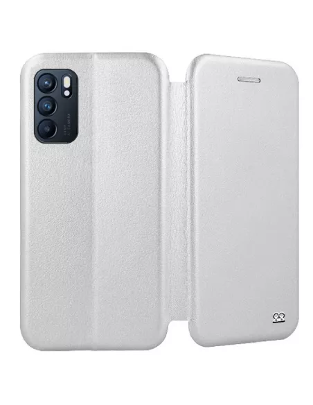 Oppo Reno 6 Folio Clam Leather Case + 9H Tempered Glass - White | Ibroz