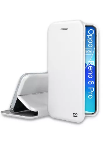 Oppo Reno 6 Pro Folio Clam Leather Case + 9H Tempered Glass - White | Ibroz