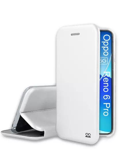 Oppo Reno 6 Pro Folio Clam Leather Case + 9H Tempered Glass - White | Ibroz