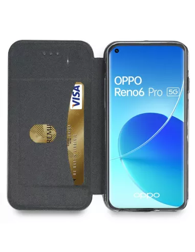 Oppo Reno 6 Pro Etui Cuir Folio Clam + Verre Trempé 9H - Bleu | Ibroz