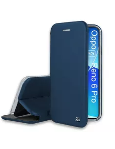 Oppo Reno 6 Pro Folio Clam Leather Case + 9H Tempered Glass - Blue | Ibroz