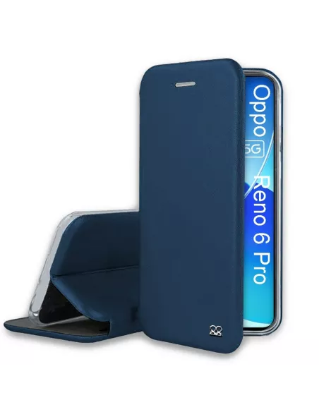 Oppo Reno 6 Pro Etui Cuir Folio Clam + Verre Trempé 9H - Bleu | Ibroz