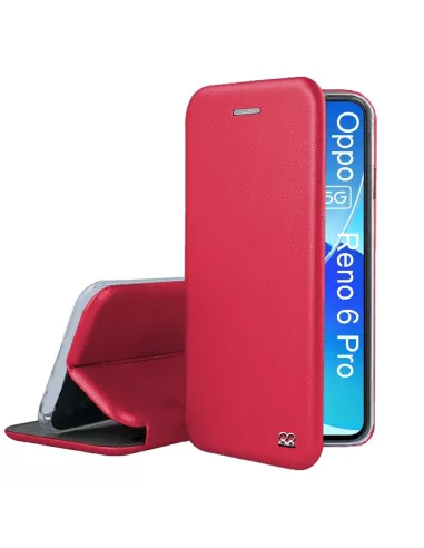 Oppo Reno 6 Pro Etui Cuir Folio Clam + Verre Trempé 9H - Rouge | Ibroz