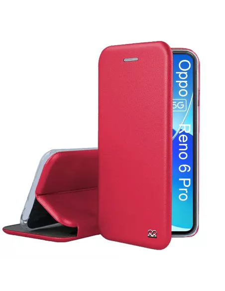 Oppo Reno 6 Pro Etui Cuir Folio Clam + Verre Trempé 9H - Rouge | Ibroz