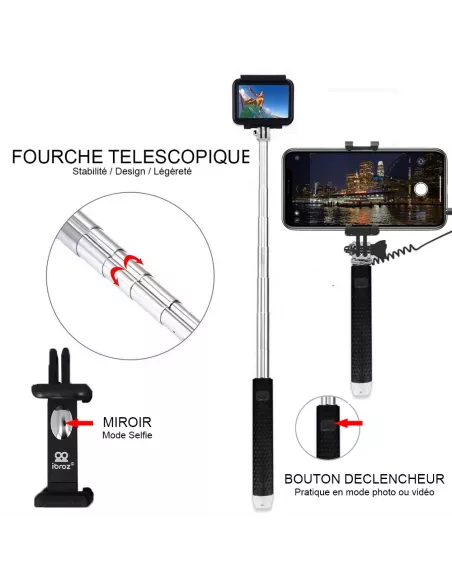 Perche Selfie Pocket pour Vidéos, Vlogs Gopro et Smartphones | Ibroz