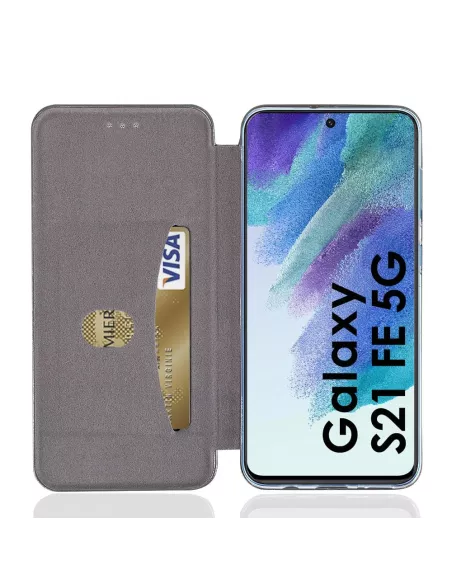 Samsung Galaxy S21 FE Etui Cuir Folio Clam - Bleu Cosmos | Ibroz