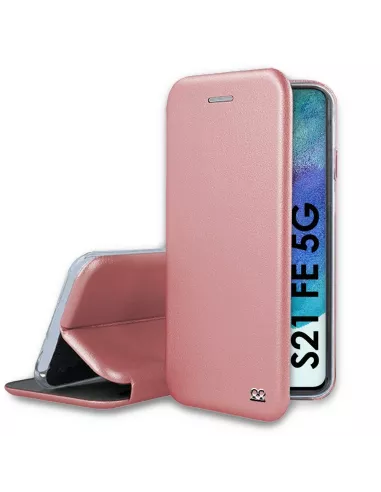 Samsung Galaxy S21 FE Leather Case Folio Clam - Rose Gold | Ibroz