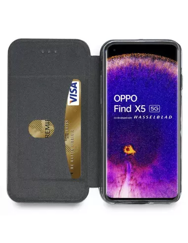 Oppo Find X5 Leather Case Folio Clam - Black | Ibroz