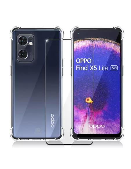 Oppo Find X5 Lite Pack Coque Antichoc + Protection Ecran 9H - Trans...