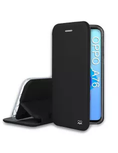 Oppo A76 Folio Clam Leather Case - Black | Ibroz