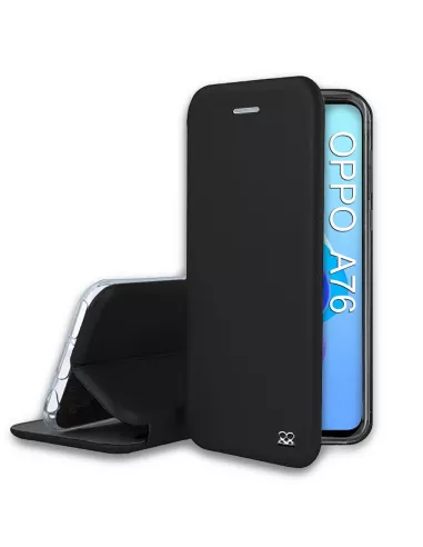 Oppo A76 Folio Clam Leather Case - Black | Ibroz
