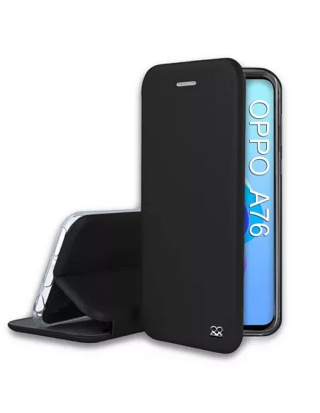 Oppo A76 Folio Clam Leather Case - Black | Ibroz