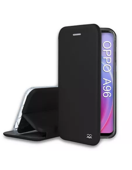 Oppo A96 Folio Clam Leather Case - Black | Ibroz