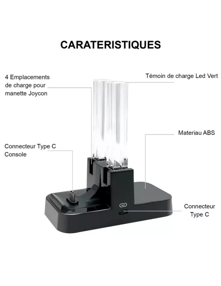 Station socle de charge pour manettes Joy-con et Switch Pro Nintend...