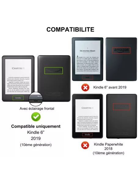 Amazon Kindle 6" (10ème Gén) Etui Cuir Origami - Noir | Ibroz